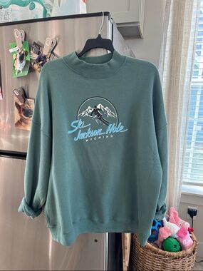 Abercrombie & Fitch Oversized Soft Fleece Sweatshirt - Teal Green Jackson Hole